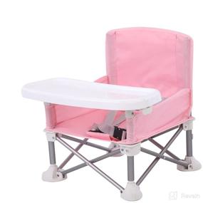 img 4 attached to 👶 Foldable Children's Baby Dining Chair with Tray and Bag - Portable, Outdoor & Travel-Friendly Pink Seat