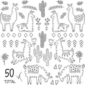 img 3 attached to 🦙 Grey Alpaca and Cactus Wall Vinyl Decals - Set of 50. Nursery Decor with Original Artist Design. Adhesive Animal Stickers for Kids. Baby Nordic Lama, Cacti, Flowers, and Triangles - Perfect for Bedroom Decoration.