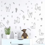 🦙 grey alpaca and cactus wall vinyl decals - set of 50. nursery decor with original artist design. adhesive animal stickers for kids. baby nordic lama, cacti, flowers, and triangles - perfect for bedroom decoration. логотип