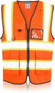 ansi/isea high visibility safety vest with pockets, mic tab, reflective strips and zipper - shorfune logo