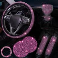 💎 enhance your car's glamour with tobequeen 7 pack pink bling car accessories set: pink diamond steering wheel cover, seat belt cushion, gear shift cover, car bling ring, coasters & more! логотип