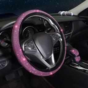 img 3 attached to 💎 Enhance Your Car's Glamour with ToBeQueen 7 Pack Pink Bling Car Accessories Set: Pink Diamond Steering Wheel Cover, Seat Belt Cushion, Gear Shift Cover, Car Bling Ring, Coasters & More!