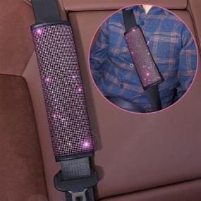 img 2 attached to 💎 Enhance Your Car's Glamour with ToBeQueen 7 Pack Pink Bling Car Accessories Set: Pink Diamond Steering Wheel Cover, Seat Belt Cushion, Gear Shift Cover, Car Bling Ring, Coasters & More!