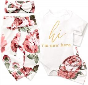 img 4 attached to Одежда для новорожденных девочек, комплект из 4 предметов - Im New Here, детская одежда, милая одежда для маленьких девочек.