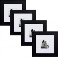 🖼️ customizable wall display: designovation museum wooden traditional picture frame set, black, 4 pack - 8x8 matted to 4x4 size логотип