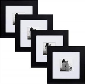 img 4 attached to 🖼️ Customizable Wall Display: DesignOvation Museum Wooden Traditional Picture Frame Set, Black, 4 Pack - 8x8 matted to 4x4 size