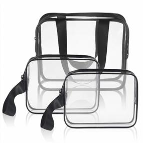 img 4 attached to 3Pcs Clear TSA Approved Travel Toiletry Bag Set With Zipper Vinyl PVC Makeup Pouch Handle Straps For Women Men, Sariok Waterproof Packing Organizer Diaper Pencil Bags (Black)