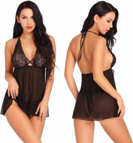 img 3 attached to Women'S Lace Babydoll Lingerie Halter Sheer Mesh Nightgown S-XXXL