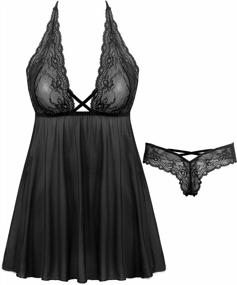 img 4 attached to Women'S Lace Babydoll Lingerie Halter Sheer Mesh Nightgown S-XXXL