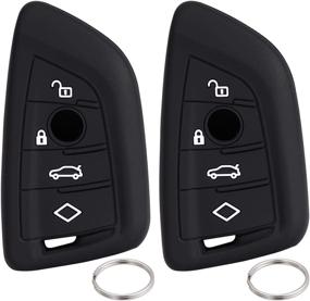 img 4 attached to Lcyam Silicone Key Fob Cover Case 4 Buttons Fits For BMW X1 X2 X3 X5 540I 750I BMW 3 Series (Model 2: Black Black)