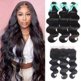 img 4 attached to ALLRUN Body Wave Bundles With Frontal(26 26 26+20)Human Hair 13X4 Lace Frontal With Bundles Body Wave 100% Brazilian Unprocessed Body Wave Virgin Hair 3 Bundles With Frontal Virgin Hair Weft 150% Density