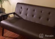 img 1 attached to Mid-Century Modern Faux Leather Loveseat Sofa Couch 2-Seat Wood Armchair Living Room/Outdoor Lounge Chair, 50”W Black - JIASTING review by Richard Mangum