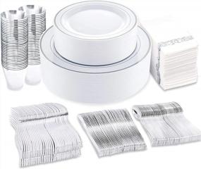 img 4 attached to Supernal 400Pcs Silver Dinnerware Set,Silver Plastic Plates For Party,Disposable Wedding Dinnerware,Silver Plastic Cutlery,Silver Cups,Silver Napkins,Suit For Wedding,Birthday,Party