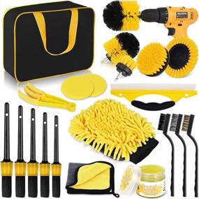 img 4 attached to 🚗 20 Piece Car Cleaning Tools Kit, Car Detailing Kit with Carry Bag - Auto Drill Brush Set Pro Car Wash Kit for Interior & Exterior, Wheel, Dashboard, Leather, Emblem