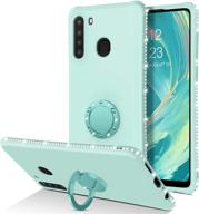 📱 protective slim silicone case for samsung galaxy a21 with 360° ring holder and kickstand - light green logo