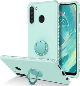 img 4 attached to 📱 Protective Slim Silicone Case for Samsung Galaxy A21 with 360° Ring Holder and Kickstand - Light Green