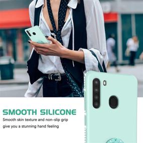 img 2 attached to 📱 Protective Slim Silicone Case for Samsung Galaxy A21 with 360° Ring Holder and Kickstand - Light Green