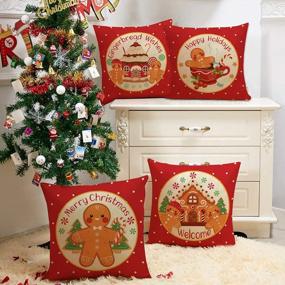 img 1 attached to Add Festive Cheer To Your Home With Fjfz Merry Christmas Gingerbread Man House Decorative Pillow Cover Set Of 4