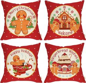 img 4 attached to Add Festive Cheer To Your Home With Fjfz Merry Christmas Gingerbread Man House Decorative Pillow Cover Set Of 4