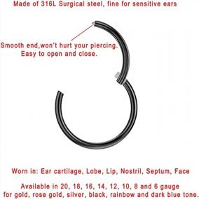 img 3 attached to FANSING 316L Surgical Steel Hinged Nose Rings Hoop 20G 18G 16G 14G 12G 10G 8G 6G, Diameter 5Mm To 22Mm, Gold - Rose Gold - Silver - Black - Blue - Rainbow