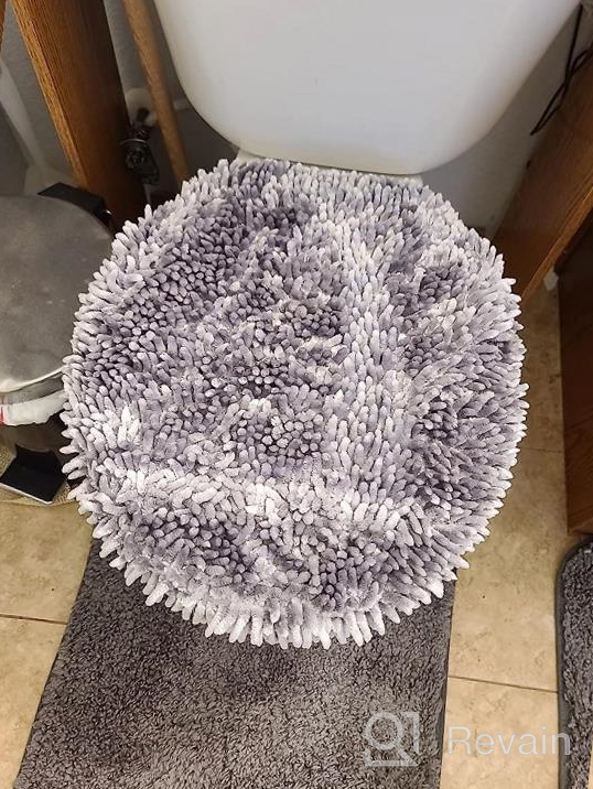 img 1 attached to Plush Chenille Shag Toilet Lid Cover - Ultra Soft And Machine Washable, Luxury Step Spa Design - Standard Size 18.5"X19.6", In Stylish Light Gray review by Scott Larson