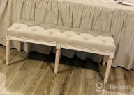 картинка 1 прикреплена к отзыву 🪑 Rustic Beige Upholstered Entryway Bench with Carved Pattern, Kmax Ottoman Bench, featuring Rustic White Brushed Rubber Wood Legs от Adam Gardner