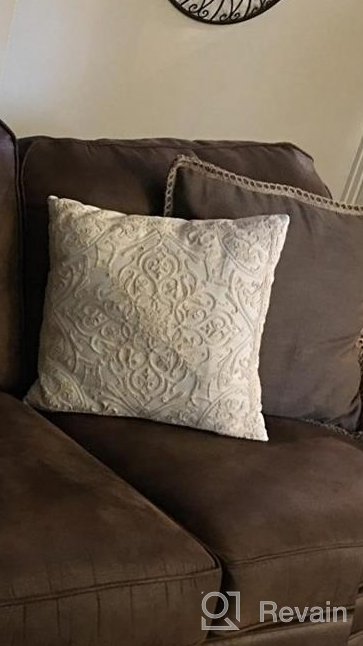 img 1 attached to Navy Blue 18X18 Inch Outdoor Pillow Cover With Burlap Linen Trim And Tailored Edges - Phantoscope Farmhouse Decorative Throw Pillow. review by Dennis Black