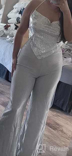 img 1 attached to Velius Women'S Sexy Metallic Sparkly Wide Leg Pants Trousers Clubwear review by Chris Doe