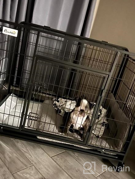 img 1 attached to PawHut Folding Design Heavy Duty Metal Dog Cage Crate & Kennel With Removable Tray And Cover, & 4 Locking Wheels, Indoor/Outdoor 49 review by Brooke Black