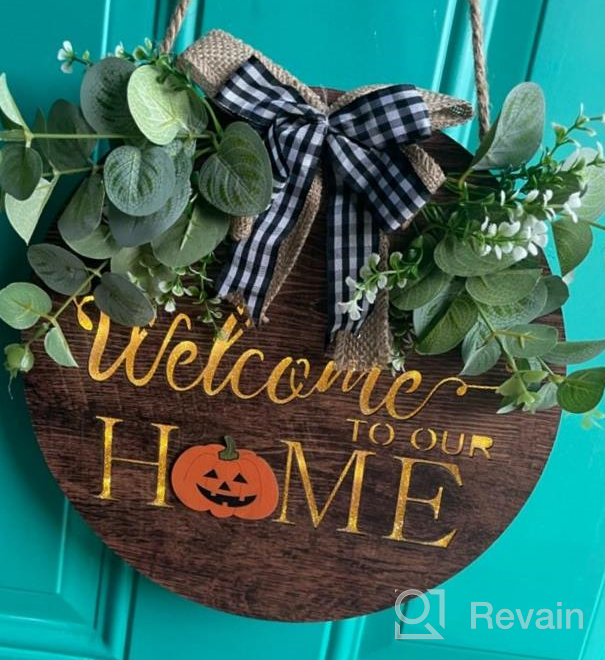 img 1 attached to Interchangeable Welcome Sign For Front Door, Porch Welcome Home Sign With LED Light, Rustic Outdoor Hanging Seasonal Wooden Wreaths, Farmhouse Wall Decor, Housewarming Gift For New House review by Cody Michels