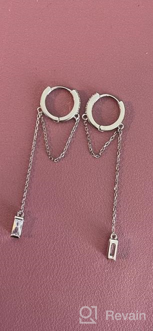 img 1 attached to CZ Small Hoop Cuff Earrings With Chain Dangle, S925 Sterling Silver for Women, Girls | Cartilage-Safe, Hypoallergenic Fashion Jewelry with Elegant Cubic Zirconia detailing | Threader Tassel Dangling | Perfect Gift Idea review by Kristin Bridges