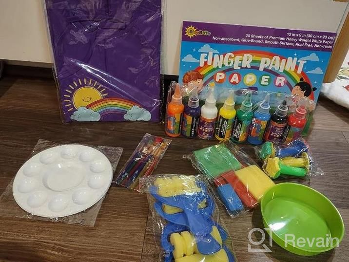 img 1 attached to Kids Paint Set For Toddler Painting - Non Toxic Washable Finger Paints, Brushes, Paper Pad & Smock! review by Jeff Islam