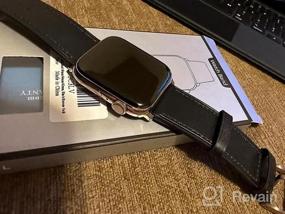 img 6 attached to Обновите свой стиль Apple Watch с помощью ремешка из натуральной кожи OUHENG темно-коричневого цвета с черным адаптером