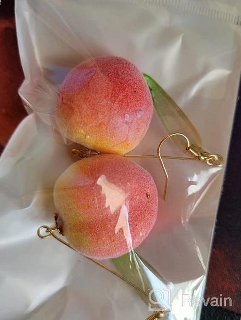 img 1 attached to 🍑 TIANHONGYAN Cute Lightweight Lifelike Pink Peach With Leaf Dangle Earrings - Charm Fruit Hoop Earrings for Women and Girls - Jewelry Gifts review by Lisa Chenault