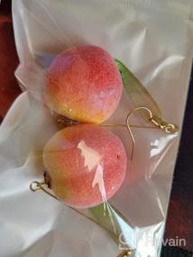 img 2 attached to 🍑 TIANHONGYAN Cute Lightweight Lifelike Pink Peach With Leaf Dangle Earrings - Charm Fruit Hoop Earrings for Women and Girls - Jewelry Gifts