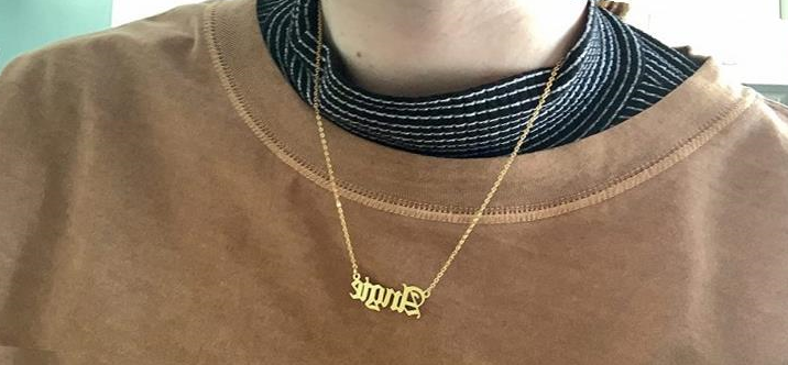 img 1 attached to Personalized Old English Name Necklace: 18K Gold Plated Monogram Jewelry for Women - Perfect Christmas/Birthday Gift - Over 800 Names in Stock! review by Dawn Atchison