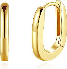 img 4 attached to 18K Gold Vermeil CZ U Hoops Oval Huggie Earrings With Bold Halo Detail