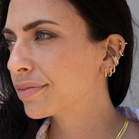 img 3 attached to 18K Gold Vermeil CZ U Hoops Oval Huggie Earrings With Bold Halo Detail