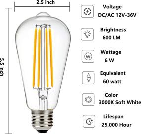 img 3 attached to Лампа Эдисона 12 В, эквивалент 60 Вт, стандартный цоколь E26 6 Вт, мягкий белый, 3000K, винтажный переменный/постоянный ток, 12–36 В, низковольтная светодиодная лампа