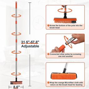 img 1 attached to 🧽 Homilifibra 2-in-1 Floor Scrub Brush and Grout Cleaner with 57.8" Extended Handle, 120° Rotating Shower Tile Scrubber, Crevice Squeegee for Kitchen and Bathroom, V-Shaped Corner Brush for Hard-to-Reach Areas