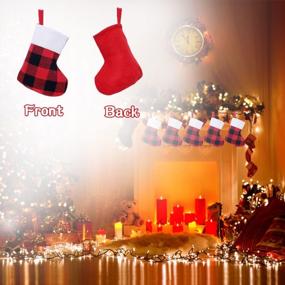 img 2 attached to VEYLIN 24 шт. мини-рождественские чулки оптом, красные, черные клетчатые крошечные чулки с плюшевой манжетой для рождественской вечеринки