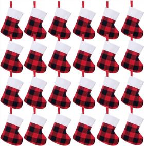 img 4 attached to VEYLIN 24Pcs Mini Christmas Stocking Bulks, Red Black Buffalo Plaid Tiny Stockings With Plush Cuff For Christmas Party Favors