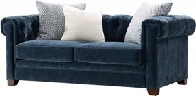 img 2 attached to Dark Blue Acanva Chesterfield Mid Century Velvet Tufted Sofa With Throw Pillows - 69" W Loveseat For Living Room & Bedroom