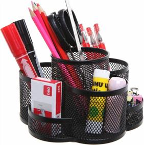 img 3 attached to Organize Your Desk In Style With MyGift'S Rotating Black Metal Mesh Desktop Organizer - 7 Compartments For Office Supplies And Stationery Storage