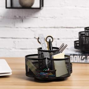 img 2 attached to Organize Your Desk In Style With MyGift'S Rotating Black Metal Mesh Desktop Organizer - 7 Compartments For Office Supplies And Stationery Storage