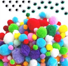 img 4 attached to EpiqueOne 2100Pc Art &amp; Craft Supply Kit - большие/гигантские и маленькие/мини-помпоны, цветные клейкие глаза, радужные блестящие шарики-помпоны для детей, создание коллажей и тварей с разноцветными шариками
