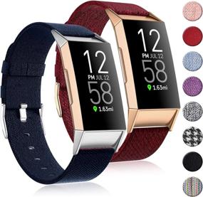 img 4 attached to (2 Pack) Witzon Fabric Woven Bands Compatible With Fitbit Charge 4 / Charge 3 / Charge 3 SE Wellness & Relaxation