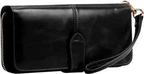 img 4 attached to Heshe Ladies' Genuine Leather Wallet: Spacious Purse With Credit Card Slots & Wristlet