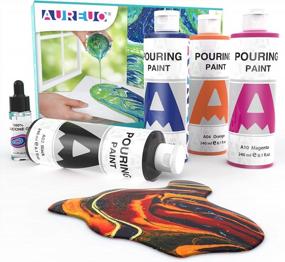 img 4 attached to Create Stunning Artwork With AUREUO'S High Flow Acrylic Pouring Paint Set - Includes 4 Colors And Silicone Oil For Vibrant Results On Canvas, Rock, Ceramic, Wood, Glass And More!