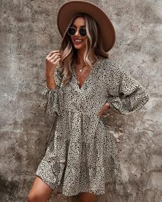 img 3 attached to 🌸 Boho Floral Casual Dresses for Women | Long Sleeves with Ruffle Detail | V Neck Tie | Elegant Flowy Shirt for Beach